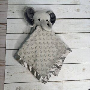 Soft Plush Gray Elephant Baby Security Blanket With‎ Satin Trim